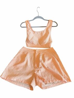 Gingham Crop Top & Shorts Set - Orange LARGE 8/10